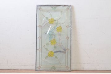 未使用品　蜂鳥と花(はちどりとはな)　デットストック品のステンドグラス(建具、ドア、窓、照明、衝い立て、衝立、つい立て)(定価約15万円)(R-073010)