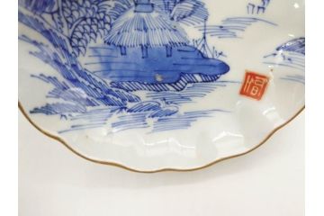 江戸後期〜幕末　伊万里　染付　山水図　約14cm　4.4寸　細やかな意匠が施された上品な雰囲気を高めるなます皿5枚セット(深皿、和皿、和食器、四寸四分)(R-073011)