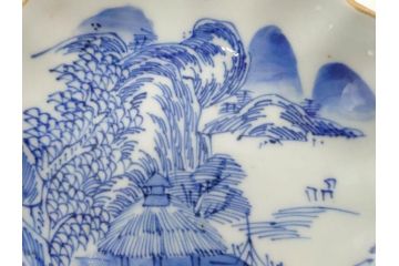 江戸後期〜幕末　伊万里　染付　山水図　約14cm　4.4寸　細やかな意匠が施された上品な雰囲気を高めるなます皿5枚セット(深皿、和皿、和食器、四寸四分)(R-073011)