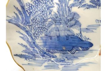 江戸後期〜幕末　伊万里　染付　山水図　約14cm　4.4寸　細やかな意匠が施された上品な雰囲気を高めるなます皿5枚セット(深皿、和皿、和食器、四寸四分)(R-073011)