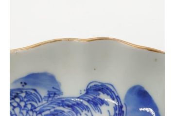 江戸後期〜幕末　伊万里　染付　山水図　約14cm　4.4寸　細やかな意匠が施された上品な雰囲気を高めるなます皿5枚セット(深皿、和皿、和食器、四寸四分)(R-073011)