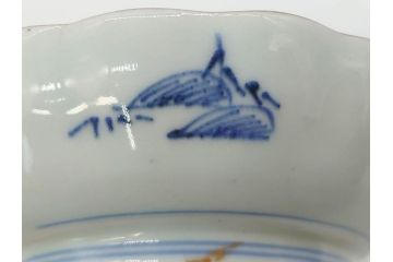 江戸後期〜幕末　伊万里　染付　山水図　約14cm　4.4寸　細やかな意匠が施された上品な雰囲気を高めるなます皿5枚セット(深皿、和皿、和食器、四寸四分)(R-073011)