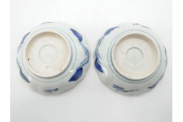 江戸後期〜幕末　伊万里　染付　山水図　約14cm　4.4寸　細やかな意匠が施された上品な雰囲気を高めるなます皿5枚セット(深皿、和皿、和食器、四寸四分)(R-073011)