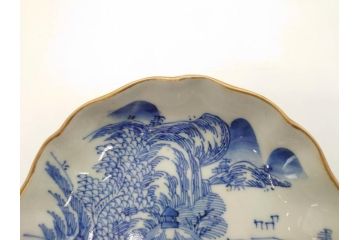 江戸後期〜幕末　伊万里　染付　山水図　約14cm　4.4寸　細やかな意匠が施された上品な雰囲気を高めるなます皿5枚セット(深皿、和皿、和食器、四寸四分)(R-073012)
