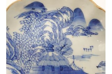 江戸後期〜幕末　伊万里　染付　山水図　約14cm　4.4寸　細やかな意匠が施された上品な雰囲気を高めるなます皿5枚セット(深皿、和皿、和食器、四寸四分)(R-073012)