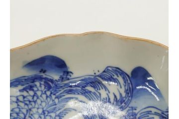 江戸後期〜幕末　伊万里　染付　山水図　約14cm　4.4寸　細やかな意匠が施された上品な雰囲気を高めるなます皿5枚セット(深皿、和皿、和食器、四寸四分)(R-073012)