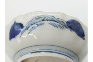 江戸後期〜幕末　伊万里　染付　山水図　約14cm　4.4寸　細やかな意匠が施された上品な雰囲気を高めるなます皿5枚セット(深皿、和皿、和食器、四寸四分)(R-073012)