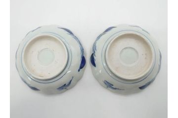 江戸後期〜幕末　伊万里　染付　山水図　約14cm　4.4寸　細やかな意匠が施された上品な雰囲気を高めるなます皿5枚セット(深皿、和皿、和食器、四寸四分)(R-073012)