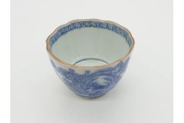 江戸後期〜幕末　伊万里　染付　山水図　藍色の濃淡が美しいそば猪口5客セット(蕎麦猪口、湯呑み、湯のみ、和食器)(R-073013)