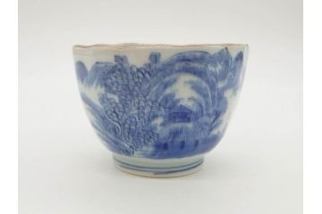 江戸後期〜幕末　伊万里　染付　山水図　藍色の濃淡が美しいそば猪口5客セット(蕎麦猪口、湯呑み、湯のみ、和食器)(R-073013)