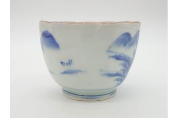 江戸後期〜幕末　伊万里　染付　山水図　藍色の濃淡が美しいそば猪口5客セット(蕎麦猪口、湯呑み、湯のみ、和食器)(R-073013)