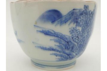 江戸後期〜幕末　伊万里　染付　山水図　藍色の濃淡が美しいそば猪口5客セット(蕎麦猪口、湯呑み、湯のみ、和食器)(R-073013)