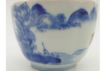 江戸後期〜幕末　伊万里　染付　山水図　藍色の濃淡が美しいそば猪口5客セット(蕎麦猪口、湯呑み、湯のみ、和食器)(R-073013)