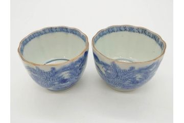 江戸後期〜幕末　伊万里　染付　山水図　藍色の濃淡が美しいそば猪口5客セット(蕎麦猪口、湯呑み、湯のみ、和食器)(R-073013)