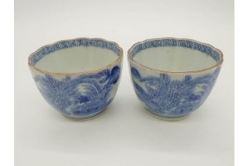 江戸後期〜幕末　伊万里　染付　山水図　藍色の濃淡が美しいそば猪口5客セット(蕎麦猪口、湯呑み、湯のみ、和食器)(R-073013)