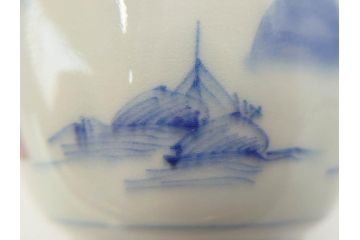 江戸後期〜幕末　伊万里　染付　山水図　藍色の濃淡が美しいそば猪口5客セット(蕎麦猪口、湯呑み、湯のみ、和食器)(R-073013)