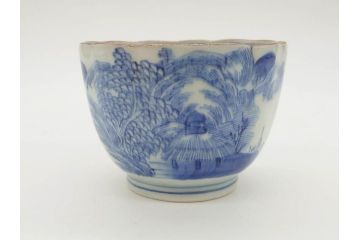 江戸後期〜幕末　伊万里　染付　山水図　藍色の濃淡が美しいそば猪口5客セット(蕎麦猪口、湯呑み、湯のみ、和食器)(R-073014)