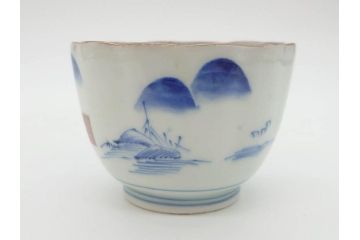 江戸後期〜幕末　伊万里　染付　山水図　藍色の濃淡が美しいそば猪口5客セット(蕎麦猪口、湯呑み、湯のみ、和食器)(R-073014)