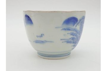 江戸後期〜幕末　伊万里　染付　山水図　藍色の濃淡が美しいそば猪口5客セット(蕎麦猪口、湯呑み、湯のみ、和食器)(R-073014)