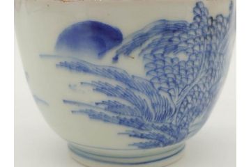 江戸後期〜幕末　伊万里　染付　山水図　藍色の濃淡が美しいそば猪口5客セット(蕎麦猪口、湯呑み、湯のみ、和食器)(R-073014)