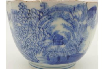 江戸後期〜幕末　伊万里　染付　山水図　藍色の濃淡が美しいそば猪口5客セット(蕎麦猪口、湯呑み、湯のみ、和食器)(R-073014)