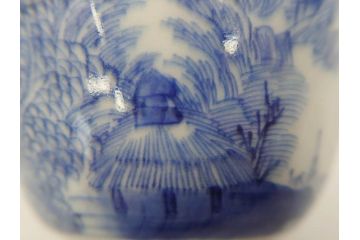 江戸後期〜幕末　伊万里　染付　山水図　藍色の濃淡が美しいそば猪口5客セット(蕎麦猪口、湯呑み、湯のみ、和食器)(R-073014)