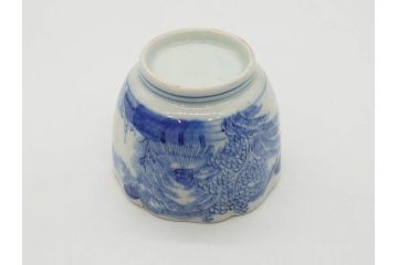 江戸後期〜幕末　伊万里　染付　山水図　藍色の濃淡が美しいそば猪口5客セット(蕎麦猪口、湯呑み、湯のみ、和食器)(R-073014)