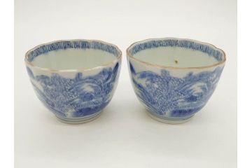 江戸後期〜幕末　伊万里　染付　山水図　藍色の濃淡が美しいそば猪口5客セット(蕎麦猪口、湯呑み、湯のみ、和食器)(R-073014)