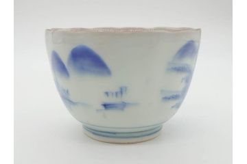 江戸後期〜幕末　伊万里　染付　山水図　藍色の濃淡が美しいそば猪口5客セット(蕎麦猪口、湯呑み、湯のみ、和食器)(R-073015)
