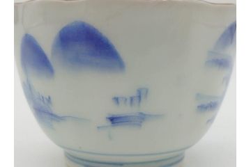 江戸後期〜幕末　伊万里　染付　山水図　藍色の濃淡が美しいそば猪口5客セット(蕎麦猪口、湯呑み、湯のみ、和食器)(R-073015)