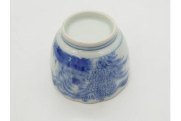 江戸後期〜幕末　伊万里　染付　山水図　藍色の濃淡が美しいそば猪口5客セット(蕎麦猪口、湯呑み、湯のみ、和食器)(R-073015)