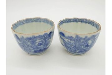 江戸後期〜幕末　伊万里　染付　山水図　藍色の濃淡が美しいそば猪口5客セット(蕎麦猪口、湯呑み、湯のみ、和食器)(R-073015)