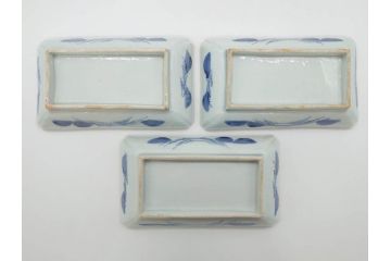 江戸後期〜幕末　伊万里　染付　約21cm　6.7寸　大胆に描かれた山水図に魅了される長皿3枚セット(角皿、和皿、和食器、六寸七分)(R-073016)