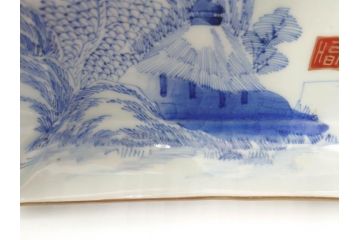 江戸後期〜幕末　伊万里　染付　約21cm　6.7寸　大胆に描かれた山水図に魅了される長皿3枚セット(角皿、和皿、和食器、六寸七分)(R-073016)