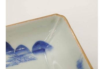 江戸後期〜幕末　伊万里　染付　約21cm　6.7寸　大胆に描かれた山水図に魅了される長皿3枚セット(角皿、和皿、和食器、六寸七分)(R-073016)
