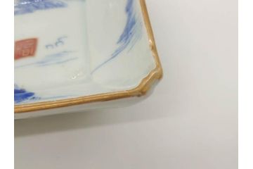 江戸後期〜幕末　伊万里　染付　約21cm　6.7寸　大胆に描かれた山水図に魅了される長皿3枚セット(角皿、和皿、和食器、六寸七分)(R-073016)