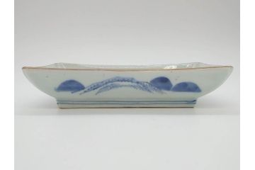 江戸後期〜幕末　伊万里　染付　約21cm　6.7寸　大胆に描かれた山水図に魅了される長皿3枚セット(角皿、和皿、和食器、六寸七分)(R-073016)