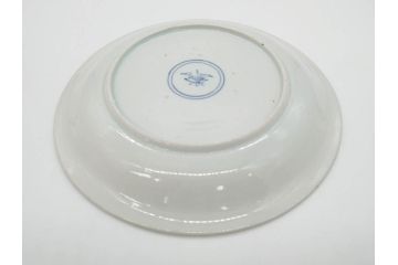 江戸期　古伊万里　染付　芙蓉手　鳥の図　約22cm　7寸　はっきりとした藍色のデザインが目を惹く中皿(鷹?、和皿、和食器、七寸)(R-073017)