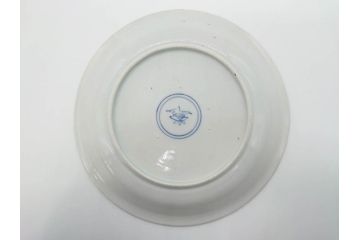 江戸期　古伊万里　染付　芙蓉手　鳥の図　約22cm　7寸　はっきりとした藍色のデザインが目を惹く中皿(鷹?、和皿、和食器、七寸)(R-073017)