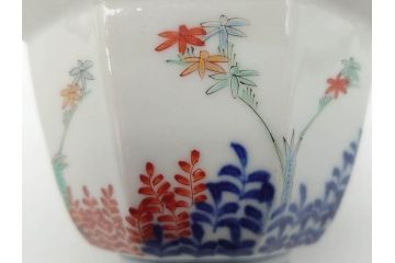 江戸期　古伊万里　柿右衛門手　竹梅図の色絵が可愛らしい向付3客セット(小鉢、八角、和食器)(R-073018)
