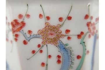 江戸期　古伊万里　柿右衛門手　竹梅図の色絵が可愛らしい向付3客セット(小鉢、八角、和食器)(R-073018)