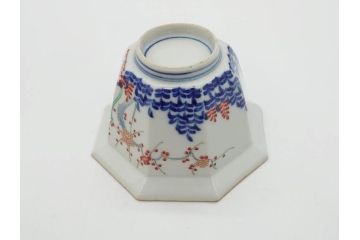 江戸期　古伊万里　柿右衛門手　竹梅図の色絵が可愛らしい向付3客セット(小鉢、八角、和食器)(R-073018)