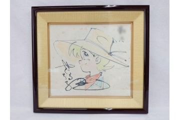 矢口高雄　釣りキチ三平　イラスト&直筆サイン色紙(水彩、カラーイラスト、漫画)(R-073019)