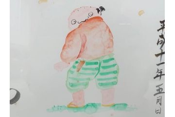 日野日出志　カラー　平成11年5月日(1999年5月)　日付入り　イラスト&直筆サイン色紙(水彩、漫画)(R-073020)