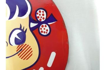 昭和レトロ　当時物　ペコちゃん　不二家のミルキー　両面　可愛らしいホーロー看板(琺瑯、広告、円形、丸形、丸型、カンバン)(R-073023)