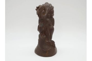 仏師　彫刻家　大内青圃　龍女献珠像　なめらかなフォルムと柔らかい表情が印象的なブロンズ像(置物、オブジェ、共箱付き)(R-073024)
