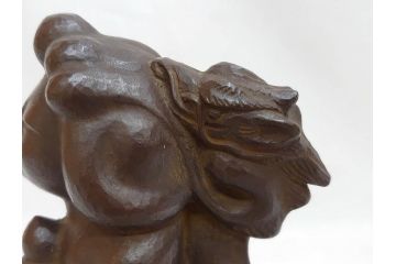 仏師　彫刻家　大内青圃　龍女献珠像　なめらかなフォルムと柔らかい表情が印象的なブロンズ像(置物、オブジェ、共箱付き)(R-073024)