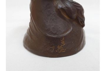 仏師　彫刻家　大内青圃　龍女献珠像　なめらかなフォルムと柔らかい表情が印象的なブロンズ像(置物、オブジェ、共箱付き)(R-073024)
