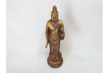 彫刻家　北村西望　聖観世音菩薩　鍍金　細部までこだわりを感じるブロンズ像(観音像、仏像、置物、オブジェ、共箱付き)(R-073025)