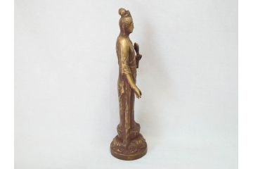 彫刻家　北村西望　聖観世音菩薩　鍍金　細部までこだわりを感じるブロンズ像(観音像、仏像、置物、オブジェ、共箱付き)(R-073025)